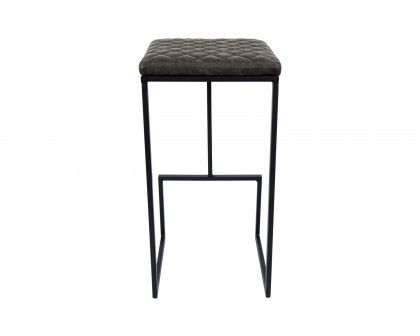 LeisureMod Quincy Quilted Stitched Leather Bar Stools with Black Metal Frame - Gray