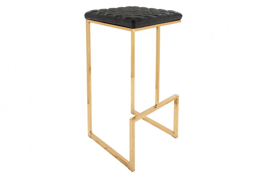 LeisureMod™ Quincy Quilted Stitched Leather Bar Stools with Gold Metal Frame - Charcoal/Black