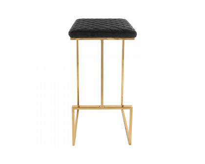 LeisureMod™ Quincy Quilted Stitched Leather Bar Stools with Gold Metal Frame - Charcoal/Black