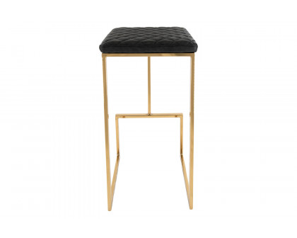 LeisureMod™ Quincy Quilted Stitched Leather Bar Stools with Gold Metal Frame - Charcoal/Black