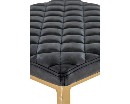 LeisureMod™ Quincy Quilted Stitched Leather Bar Stools with Gold Metal Frame - Charcoal/Black