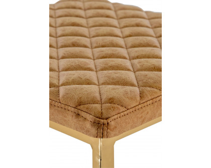 LeisureMod™ Quincy Quilted Stitched Leather Bar Stools with Gold Metal Frame - Light Brown