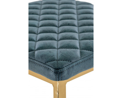 LeisureMod Quincy Quilted Stitched Leather Bar Stools with Gold Metal Frame - Peacock/Blue