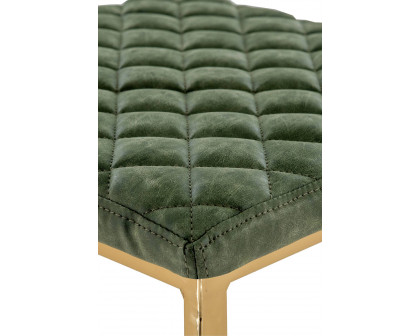 LeisureMod Quincy Quilted Stitched Leather Bar Stools with Gold Metal Frame - Olive Green