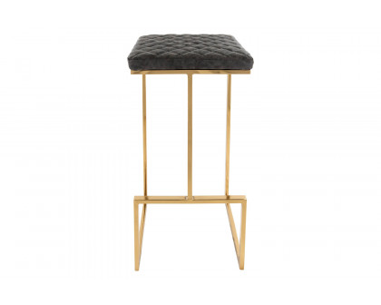 LeisureMod Quincy Quilted Stitched Leather Bar Stools with Gold Metal Frame - Gray