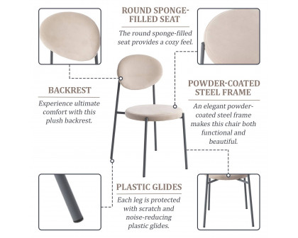 LeisureMod Euston Modern Velvet Dining Chair With Gray Steel Frame - Beige