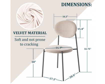 LeisureMod Euston Modern Velvet Dining Chair With Gray Steel Frame - Beige