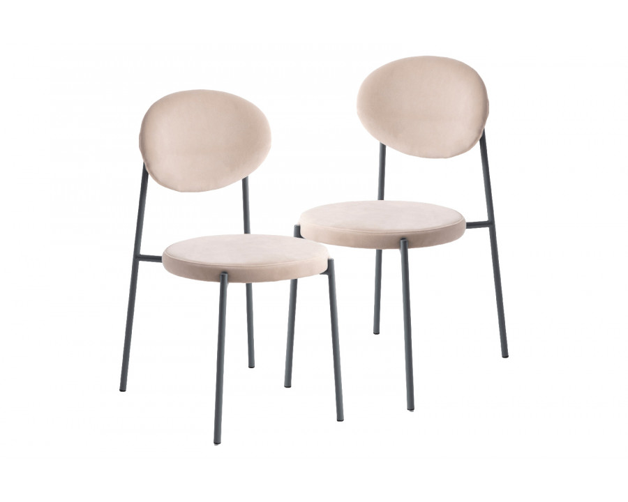 LeisureMod Euston Modern Velvet Dining Chair With Gray Steel Frame (Set Of 2) - Beige