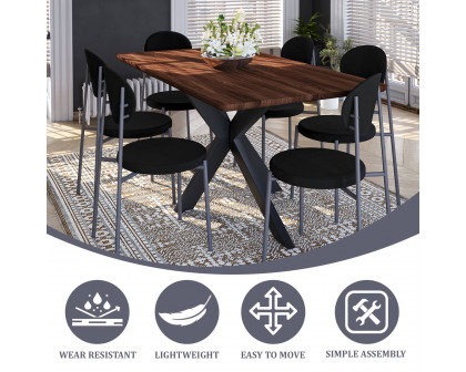 LeisureMod Euston Modern Velvet Dining Chair With Gray Steel Frame - Black