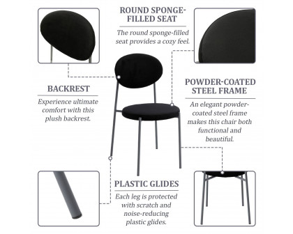 LeisureMod Euston Modern Velvet Dining Chair With Gray Steel Frame - Black