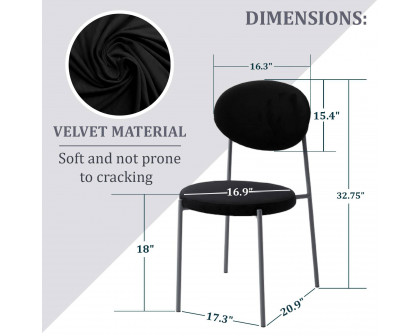 LeisureMod Euston Modern Velvet Dining Chair With Gray Steel Frame - Black