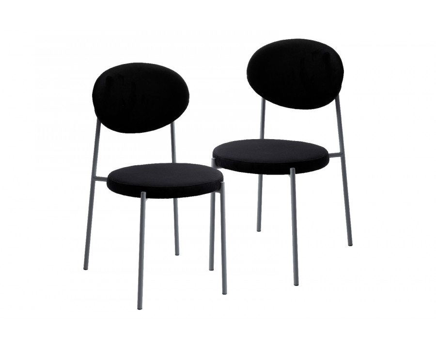 LeisureMod Euston Modern Velvet Dining Chair With Gray Steel Frame (Set Of 2) - Black