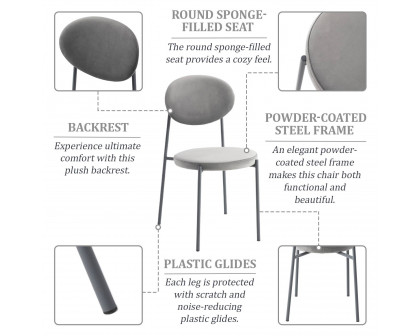 LeisureMod Euston Modern Velvet Dining Chair With Gray Steel Frame - Gray