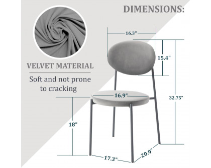 LeisureMod Euston Modern Velvet Dining Chair With Gray Steel Frame - Gray