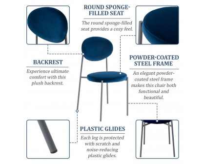 LeisureMod Euston Modern Velvet Dining Chair With Gray Steel Frame - Navy Blue