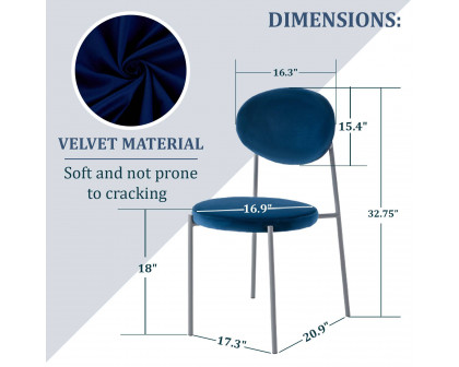 LeisureMod Euston Modern Velvet Dining Chair With Gray Steel Frame - Navy Blue