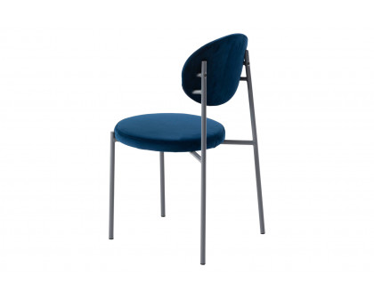 LeisureMod Euston Modern Velvet Dining Chair With Gray Steel Frame - Navy Blue