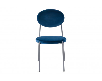 LeisureMod Euston Modern Velvet Dining Chair With Gray Steel Frame (Set Of 2) - Navy Blue