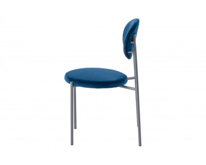 LeisureMod Euston Modern Velvet Dining Chair With Gray Steel Frame (Set Of 2) - Navy Blue