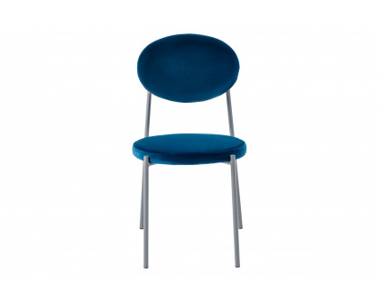 LeisureMod Euston Modern Velvet Dining Chair With Gray Steel Frame (Set Of 4) - Navy Blue