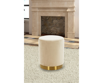 LeisureMod Remmey 16" Round Velvet Ottoman with Gold Base - Beige