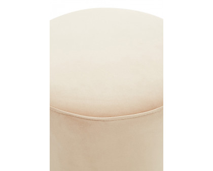 LeisureMod Remmey 16" Round Velvet Ottoman with Gold Base - Beige