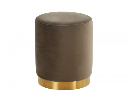 LeisureMod™ Remmey 16" Round Velvet Ottoman with Gold Base - Dark Gray