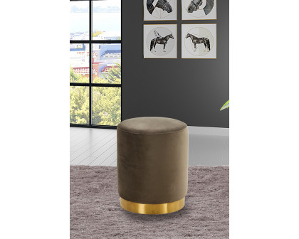 LeisureMod™ Remmey 16" Round Velvet Ottoman with Gold Base - Dark Gray