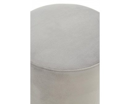 LeisureMod Remmey 16" Round Velvet Ottoman with Gold Base - Light Gray