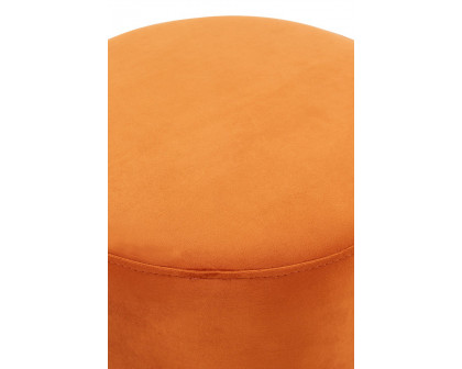 LeisureMod Remmey 16" Round Velvet Ottoman with Gold Base - Orange/Marmalade