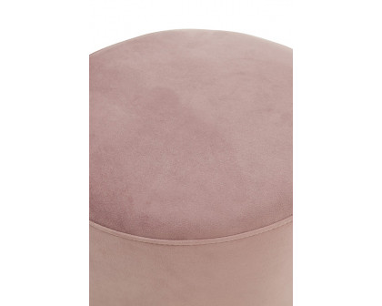 LeisureMod Remmey 16" Round Velvet Ottoman with Gold Base - Pink