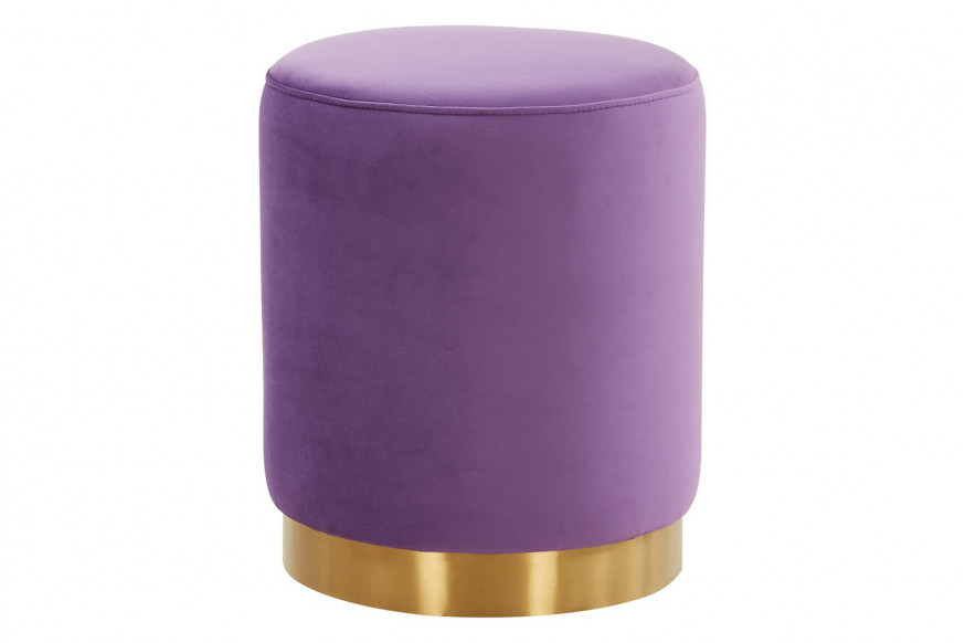 LeisureMod™ Remmey 16" Round Velvet Ottoman with Gold Base - Purple