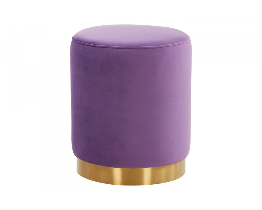 LeisureMod Remmey 16" Round Velvet Ottoman with Gold Base - Purple