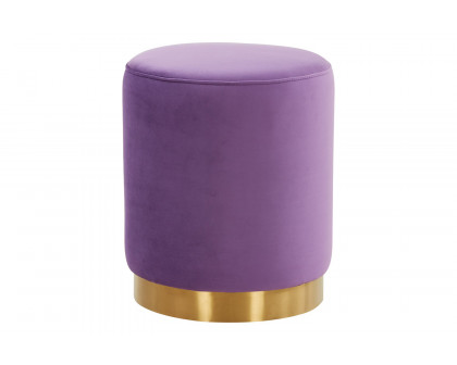 LeisureMod™ Remmey 16" Round Velvet Ottoman with Gold Base - Purple