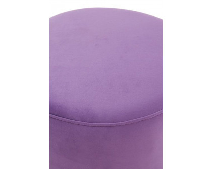 LeisureMod™ Remmey 16" Round Velvet Ottoman with Gold Base - Purple