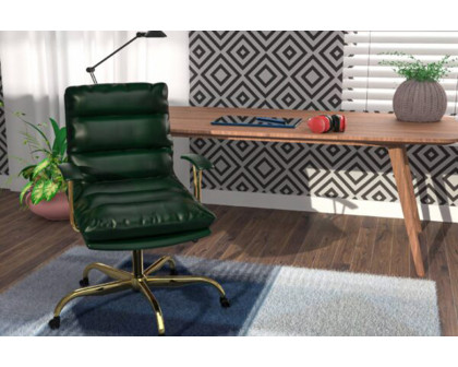 LeisureMod Regina Modern Leather Adjustable Conference Office Chair - Pine/Green