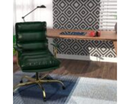 LeisureMod Regina Modern Leather Adjustable Conference Office Chair - Pine/Green