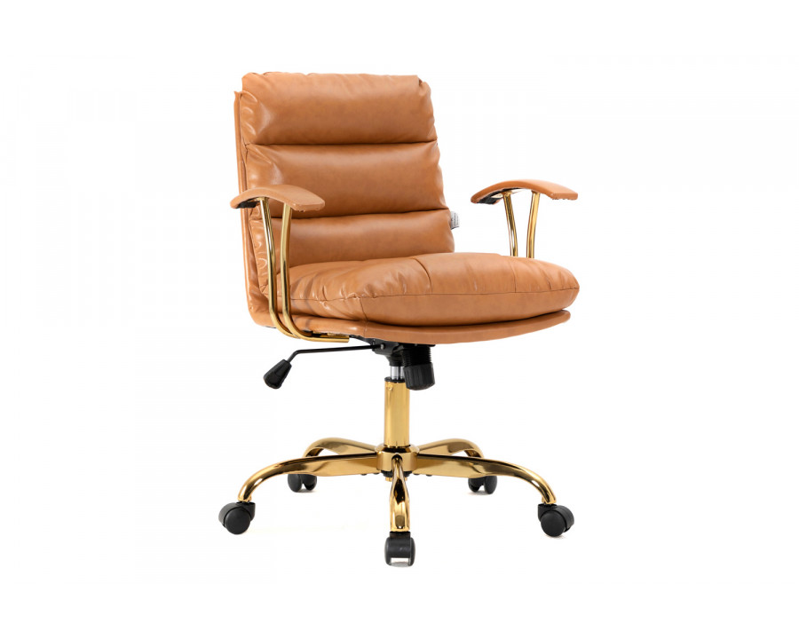 LeisureMod Regina Modern Leather Adjustable Conference Office Chair - Saddle/Brown