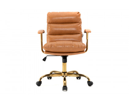 LeisureMod Regina Modern Leather Adjustable Conference Office Chair - Saddle/Brown