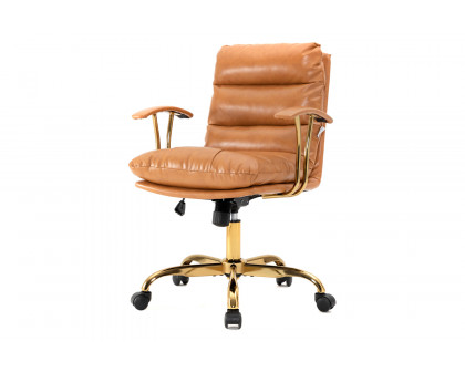 LeisureMod Regina Modern Leather Adjustable Conference Office Chair - Saddle/Brown