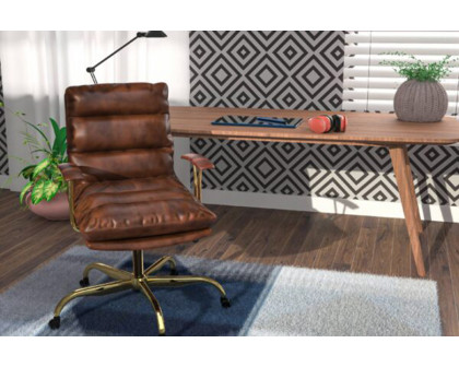 LeisureMod Regina Modern Leather Adjustable Conference Office Chair - Walnut/Brown