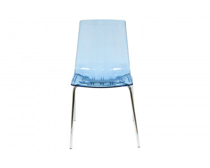 LeisureMod Ralph Modern Pinstripe Design Dining Chair - Transparent/Blue