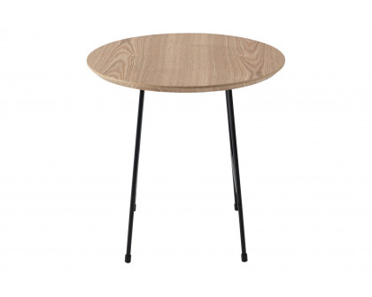 LeisureMod Rossmore Black Base Side Table - Natural Wood