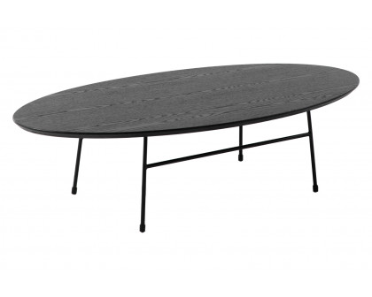 LeisureMod Rossmore Oval Coffee Table Black Powder Coated Steel Frame