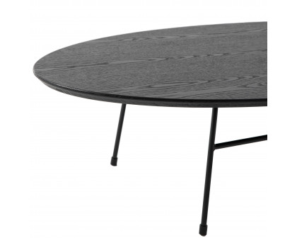 LeisureMod Rossmore Oval Coffee Table Black Powder Coated Steel Frame - Black