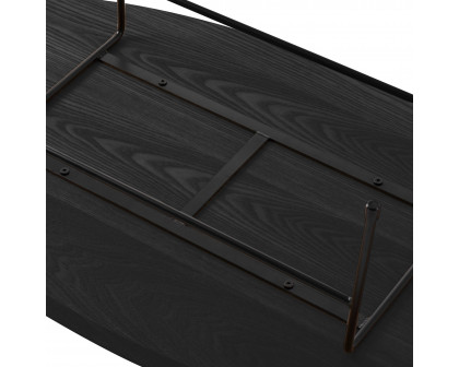 LeisureMod Rossmore Oval Coffee Table Black Powder Coated Steel Frame - Black