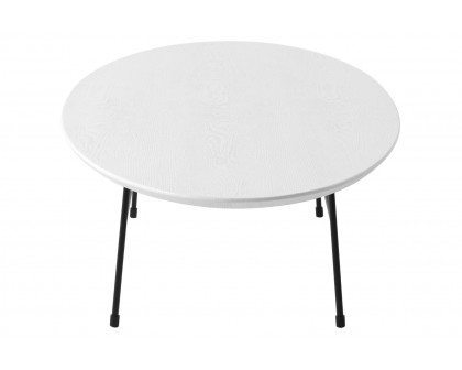 LeisureMod Rossmore Oval Coffee Table Black Powder Coated Steel Frame - White