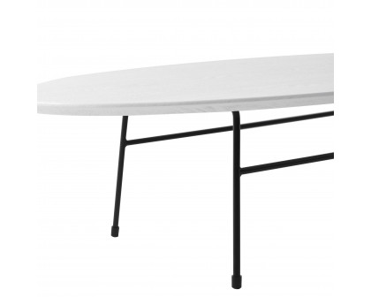 LeisureMod Rossmore Oval Coffee Table Black Powder Coated Steel Frame - White