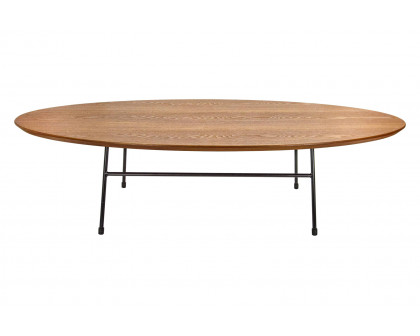 LeisureMod Rossmore Oval Coffee Table Black Powder Coated Steel Frame - Walnut