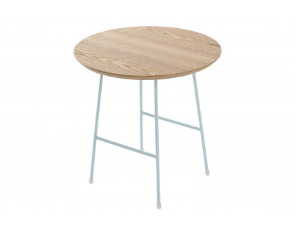 LeisureMod Rossmore White Base Side Table - Natural Wood